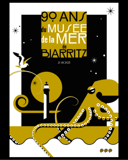Illustration vectorielle poulpe pour les 90 ans du musée de la mer à Biarritz par Good Bye Hippocrate.