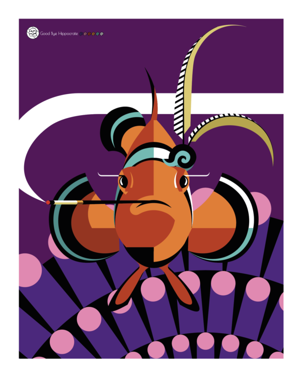 Affiche Poisson-Clown femelle avec anémone sur fond violet par l'illustrateur Good Bye Hippocrate